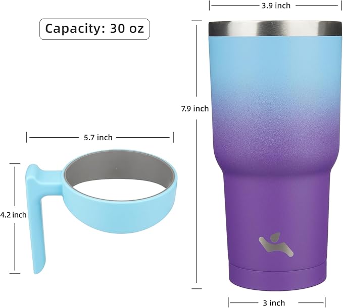 Konokyo 30 oz Tumbler with Handle and 2 Straw 2 Lid, Insulated Water Bottle Stainless Steel Vacuum Cup Reusable Travel Mug,Ocean Dream