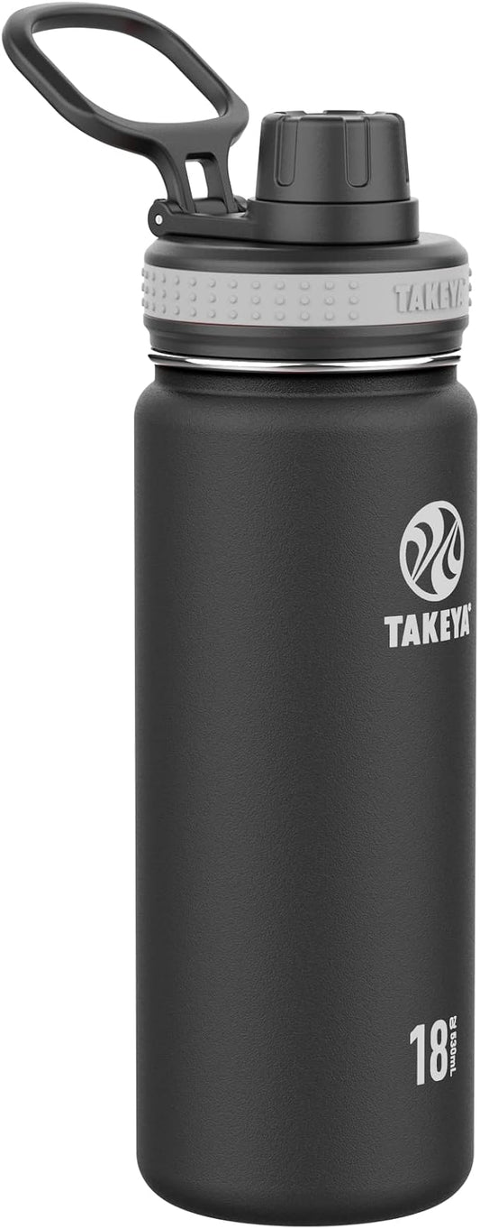Takeya Originals 18 oz Vacuum Insulated Stainless Steel Water Bottle with Straw Lid, Black
