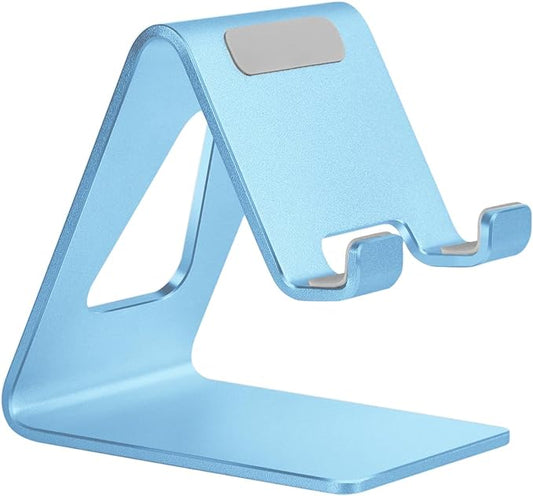 Aoviho Desk Cell Phone Stand - Aluminum Phone Holder Cradle Dock for iPhone 17 16 15 13 12 Pro Max 6s Plus SE 5 5s Samsung Galaxy S10 S9 S8 S7 Note 9 8 and All 4-10 Inch Smartphones - Sky Blue
