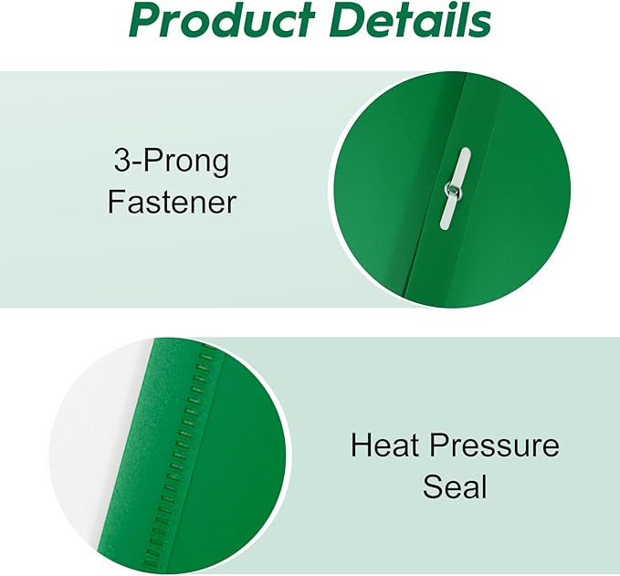 72-Pack Plastic Folders with Pockets and Prongs,2-Pocket Folders with 3 Fasteners, Holds 8-1/2" x 11" Paper for School/Office/Home, Green