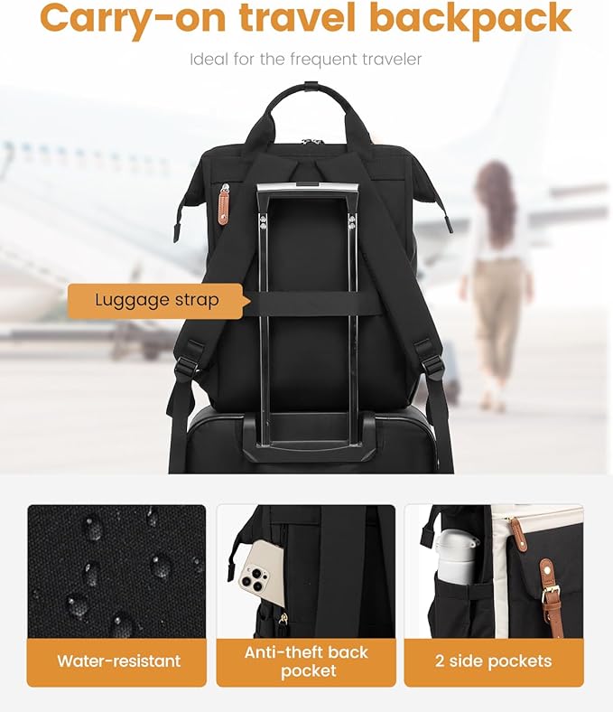 LOVEVOOK Laptop Backpack for Women with Large Capacity, Teacher Bag Work Backpack Purse Laptop Computer Back Pack, Business Travel Backpack, Nursing College Bookbag, 15.6 Inch, Black-Beige-Brown