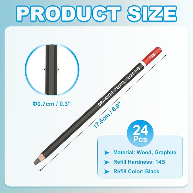 PATIKIL 24Pcs 14B Drawing Pencils for Sketching, Hexagonal Pre-sharpened Sketch Pencils for Drawing Writing Art Sketching Artists Beginners, Red/Black