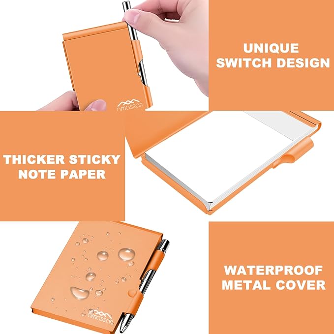 amassan Metal Small Notebook, Mini Notepad, Small Pocket Notepad Aluminum Note Case with Mini Metal Pen and 60-Page Sheets - Memo Books Note Pads(Gold)
