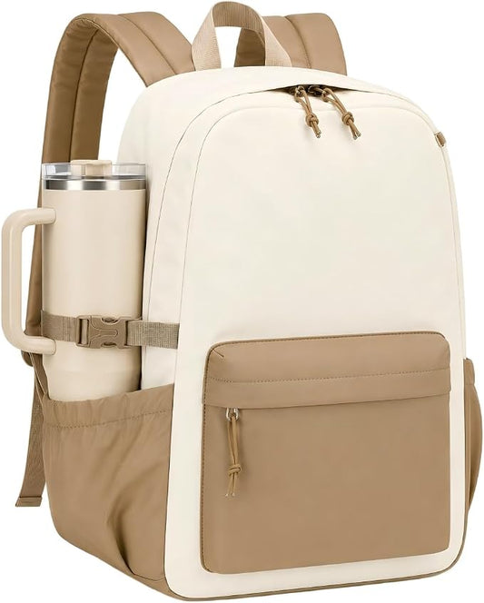 LOIDOU Backpack for Girls School Backpacks Bookbags for Elementary Middle School Women Laptop Backpacks (Brown Beige, L-17)