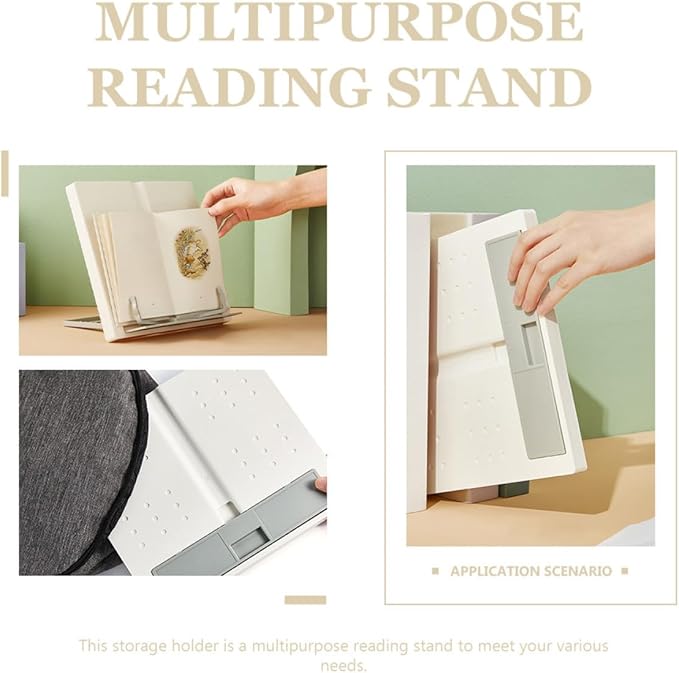 Artibetter Adjustable Household Reading Stand and Book Holder with Multi-Angle Settings, Portable White Student Bookstand for Textbooks, Cookbooks, Music Sheets, and Laptop Use
