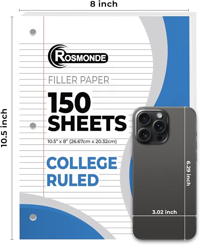 Rosmonde 13500 Sheets Loose Leaf Paper Bulk, 90 Pack, College Ruled Paper