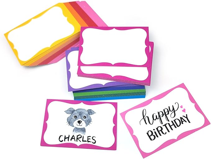 PPAPPAPPIYO 100 Pack Mini Index Cards, 2.25x3.5 inch, Extra Thick 260gsm White Cardstock, Decorative Colorful Borders with Blank Back for Flashcards, Vocabulary, and DIY Crafts