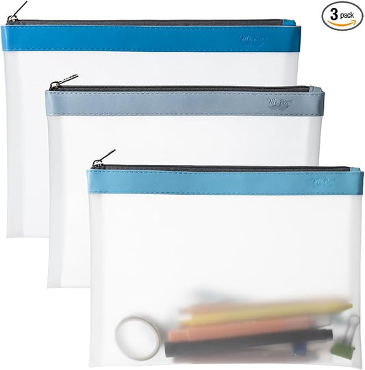Mr. Pen- Clear Pencil Pouch, 9" x 6.88", 3 Pack, Durable TPU Material, Large Water-Resistant Pencil Bags with Smooth Zipper, Multipurpose Clear Pouch for Stationery, School, Office, Travel Supplies