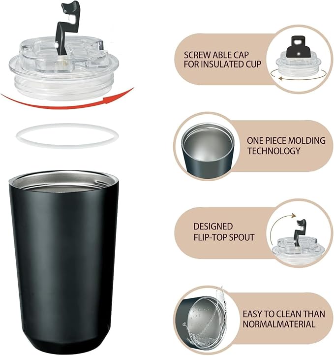 DEQIANG Travel Coffee Cup, Coffee Cup Travel with Lid, Insulated Coffee Mug for Hot & Cold Beverages, Great Gift Choice for Coffee Lovers, Office Workers, Hikers & Commuters (Black, 12 oz)