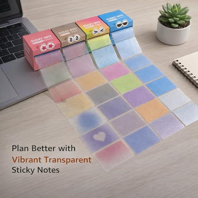 Pull Out Transparent Sticky Notes 105 Sheet/Box Full Adhesive, Monster Sticky Notes Cute with Tear-Off Lines, Sticky Notes for Kids & Students School Office Planning Supplies (4 Pack)