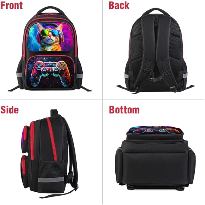 Kids Backpack for School - 17 Inch 3D Reflective Cartoon Bookbag with Dual Zippers, Ergonomic Design for Boys & Girls Ages 6-18 | Durable 600D Polyester Children's Backpack