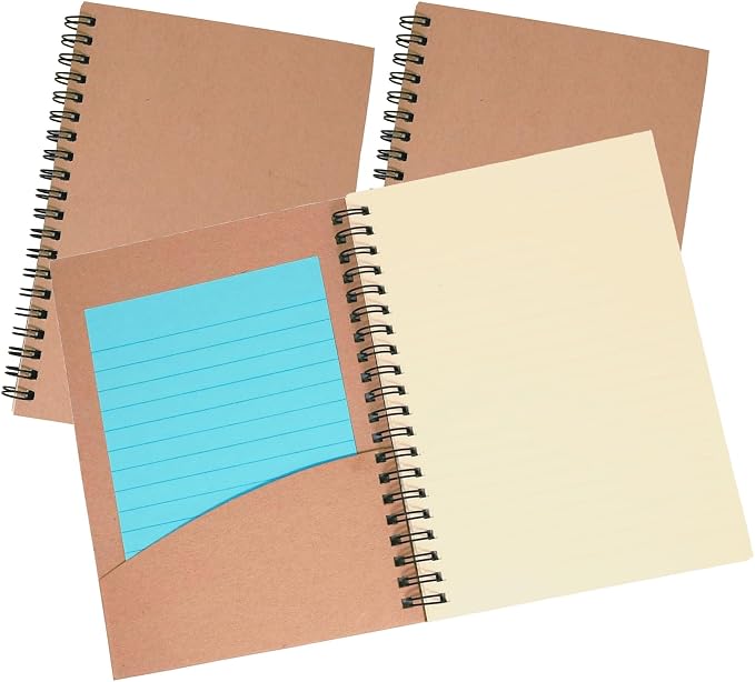 K-Kraft Notepads with Kraft Paper Covers (5 x 7 with Inside Flap Pocket 3-Pack, 60 sheets per notepad)