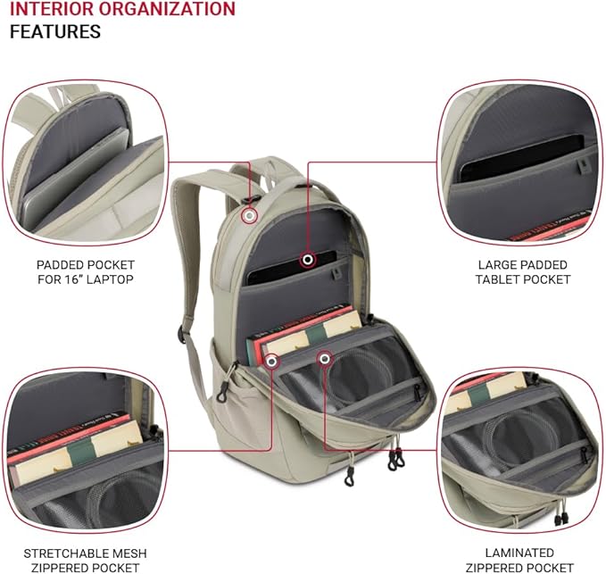 SwissGear Shield Laptop Backpack, Sage Gray, 18.5"x12"x6"