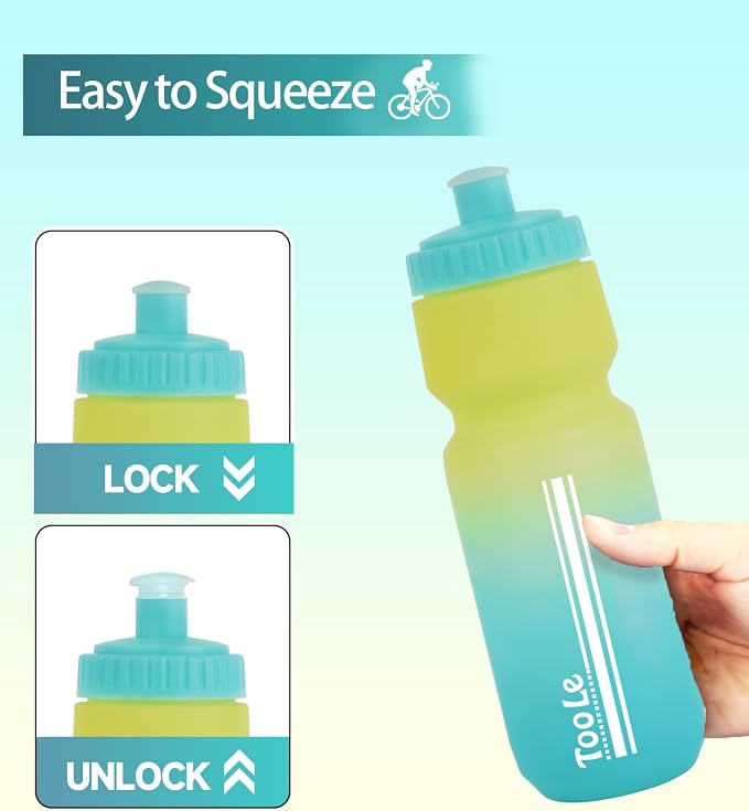 24oz Bike Water Bottle, Cycling Squeeze Water Bottle Leakproof BPA Free | with Capacity Scale w/Pull Top Lid, Reusable, for Bicycle, Gym,Camping, Hiking