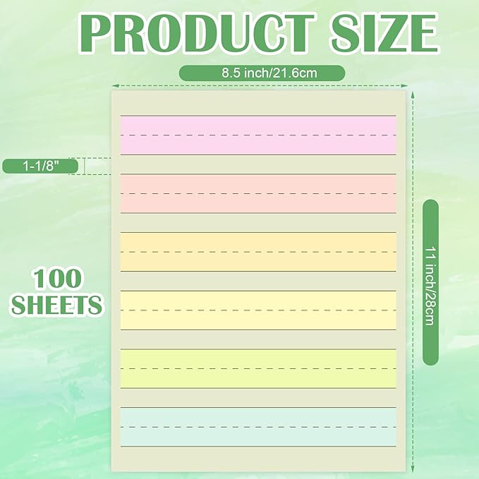 Handwriting Paper Kindergarten Wide Ruled 1-1/8” Raised Lined Paper Primary Writing Pad 8.5 x 11 Inch Colored Spacing Papers Tactile for Kids Multi-Sensory Ruled Handwriting Tablet(100)