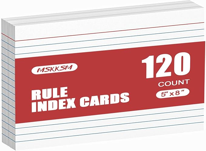 Index Cards 5x8 Inch - 120 Count, Ruled Index Flash Cards for Studying, White Lined Index Note Cards 5x8 Flashcards, Notecards 5 x 8 Lined Index Cards Ruled White 5 x 8 Cards for Office, School, Home