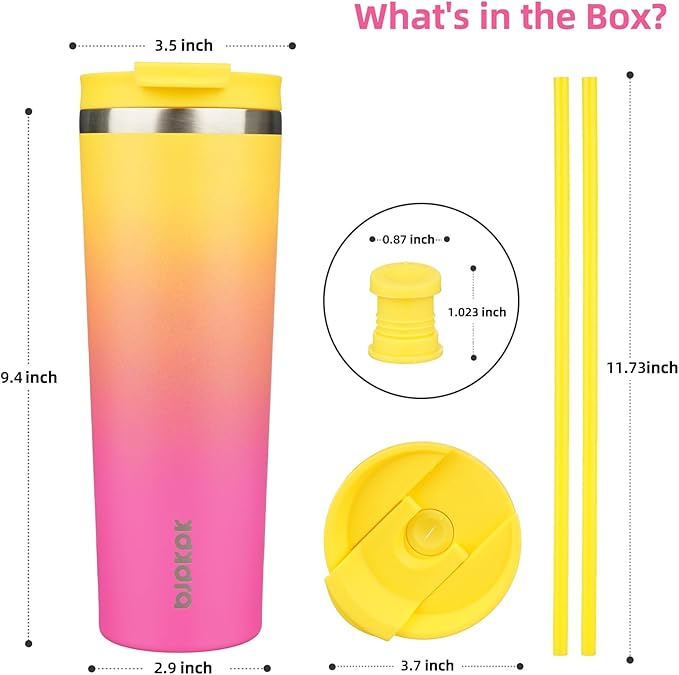 BJPKPK 30oz Stainless Steel Insulated Tumbler With lid And Straw Travel Coffee Thermal Tumblers Cup For Women And Men,Pink Yellow Rose