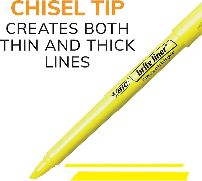 BIC Brite Liner Highlighters, Chisel Tip, 12-Count Pack of Highlighters Assorted Colors, Ideal Highlighter Set for Organizing and Coloring (Pack of 3)