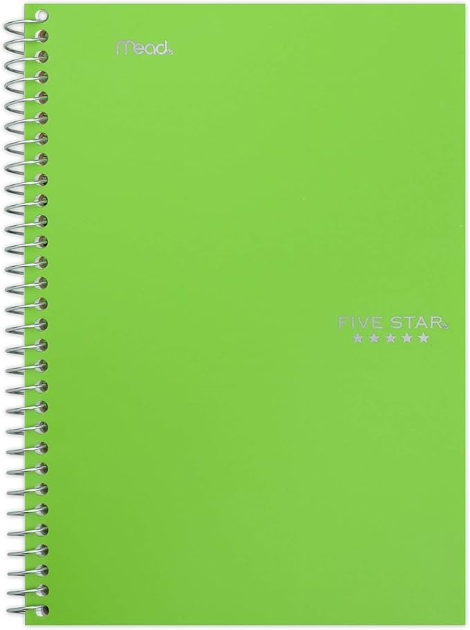 Five Star Small Spiral Notebooks, 6 Pack, 2 Subject, College Ruled Paper, 9-1/2" x 6", 100 Sheets, Amethyst Purple, Sedona Orange, Seaglass Green, Tidewater Blue, Gray, Black (73711)