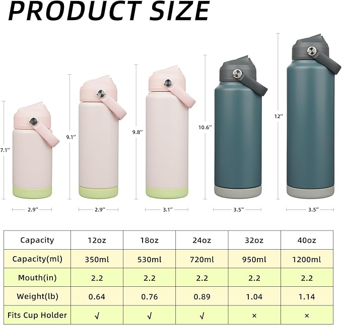 BJPKPK 12oz Insulated Water Bottle, Stainless Steel Bottle with Straw Lid | Soft Silicone Nozzle, Keep Cold & Hot, Leak-Proof BPA-Free Metal Bottle with Flex Handle for Travel, Gym & Everyday Hydration