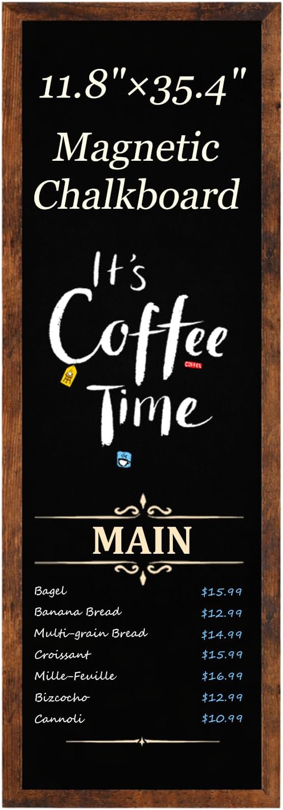 Magnetic Chalkboard for Wall, Long Chalk Board, Wall Hanging Menu for Restaurant, Food Truck, Kitchen, Chalk Board for Kitchen, Bar & Home Decor 11.8" x 35.4"（Brown-3090）