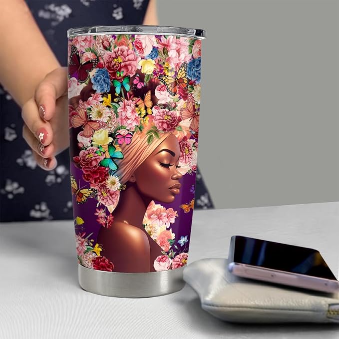 Inspirational Gifts for Women Black Woman Nutrition Facts Inspiration Tumbler 20oz Stainless Steel Insulated Coffee Travel Mug Cup Motivational Gift for Women Birthday Christmas