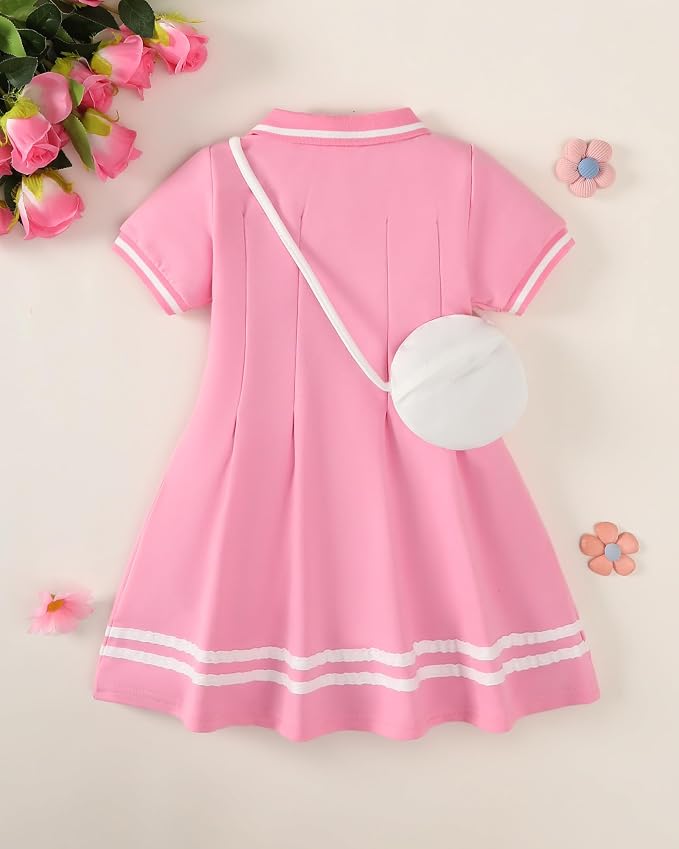 Renotemy Infant Baby Girl Dress Toddler Girls Summer Clothes School Outfits Cotton Short Sleeve Polo Dresses with Bag 12M-5T