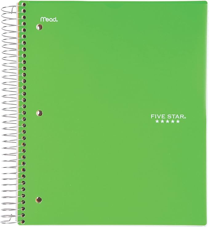 Mead Five Star Notebook + Study App - 5 Subject Notebook College Ruled - Water Resistant Customizable Cover - Spiral Notebook 8.5 X 11-200 Sheets - Assorted Colors - 6 Pack
