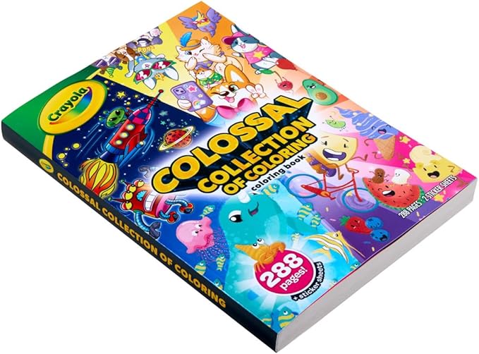 Crayola Colossal Collection of Coloring, 288 Coloring Book Pages, 2 Sticker Sheets, Coloring Book for Kids & Adults, Toddler Travel Activity, 3+