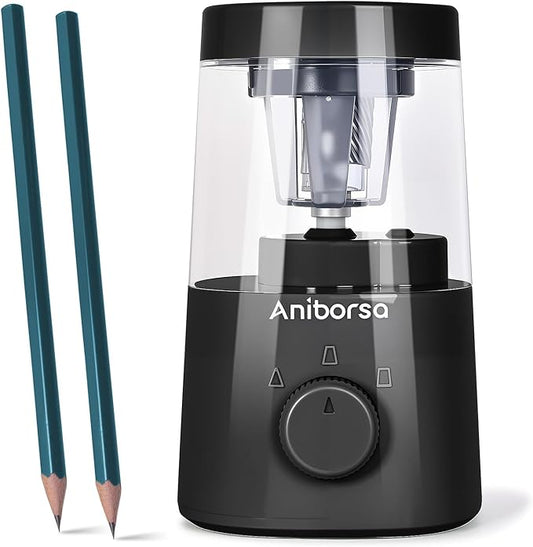 Electric Pencil Sharpener, Helical Blade Automatic Pencil Sharpener, Battery/USB Cord Operated Adjustable Sharpness for 6-8 mm Pencil, Classroom, School, Office, Home, Black