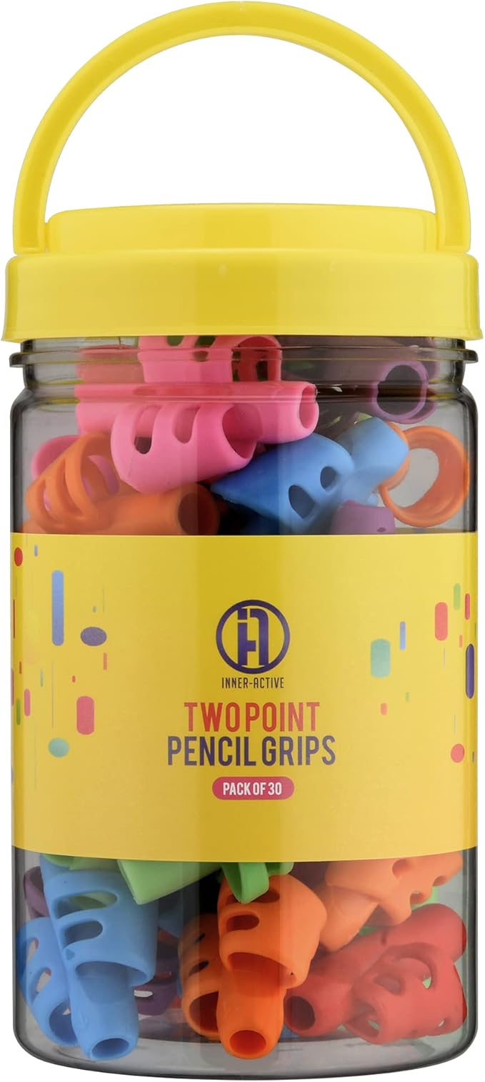INNER-ACTIVE Two Point Pencil Grips 30 Pack, Handwriting Training for Kids and Preschoolers, Classroom Bulk, Occupational Therapy Writing Tool to Improve Tripod Grasp