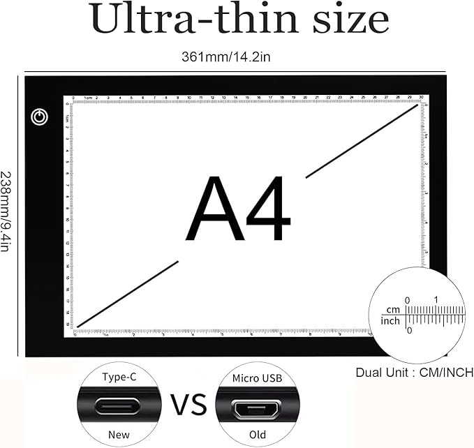XIAOSTAR Light Box Drawing Pad, 12000 Lux LED Tracing Board A4, USB Powered (Not Rechargeable) PMMA Panel, Adjustable Brightness for Diamond Painting, Sketching, Animation, X-Ray–Includes Accessories
