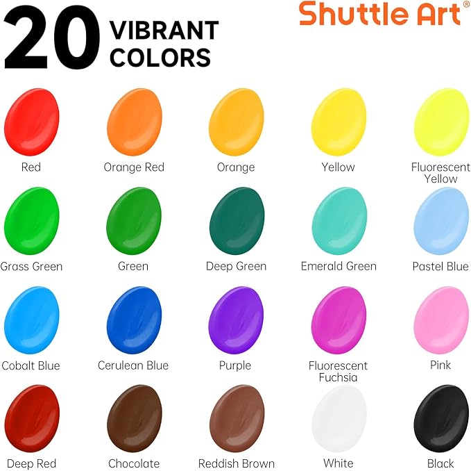 Shuttle Art 20 Colors Washable Paint for Kids, 8.45 oz Bulk Tempera Paint, Non-Toxic Kids Washable Paint for Art and Crafts, School & Home Must Haves