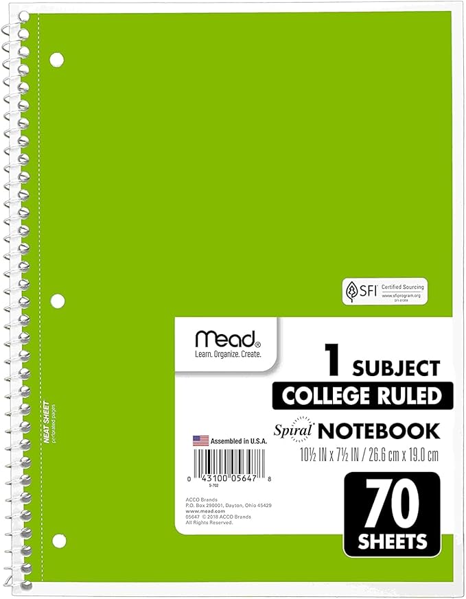 Mead Spiral Notebook, 12 Pack of 1-Subject College Ruled Spiral Bound Notebooks, Pastel Color Cute School Notebooks, 70 Pages