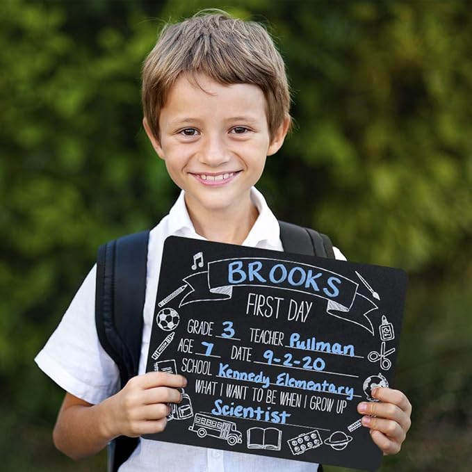 First and Last Day of School Icons Chalkboard Style Sign Set/Reusable Back to School Photo Props / 10" x 12" Elementary Grade Blackboard/Classroom Student Icon Art Signs