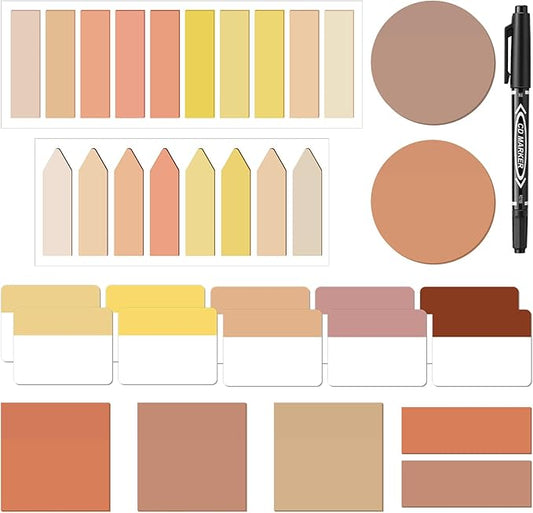 Glenmal Transparent Sticky Note Set 910 Sheets Translucent Clear Self-Adhesive Sticky Notes Bulk Gradient Color Waterproof for Bible Tabs Book Tabs Office Study Supplies Book Annotation(Brown)