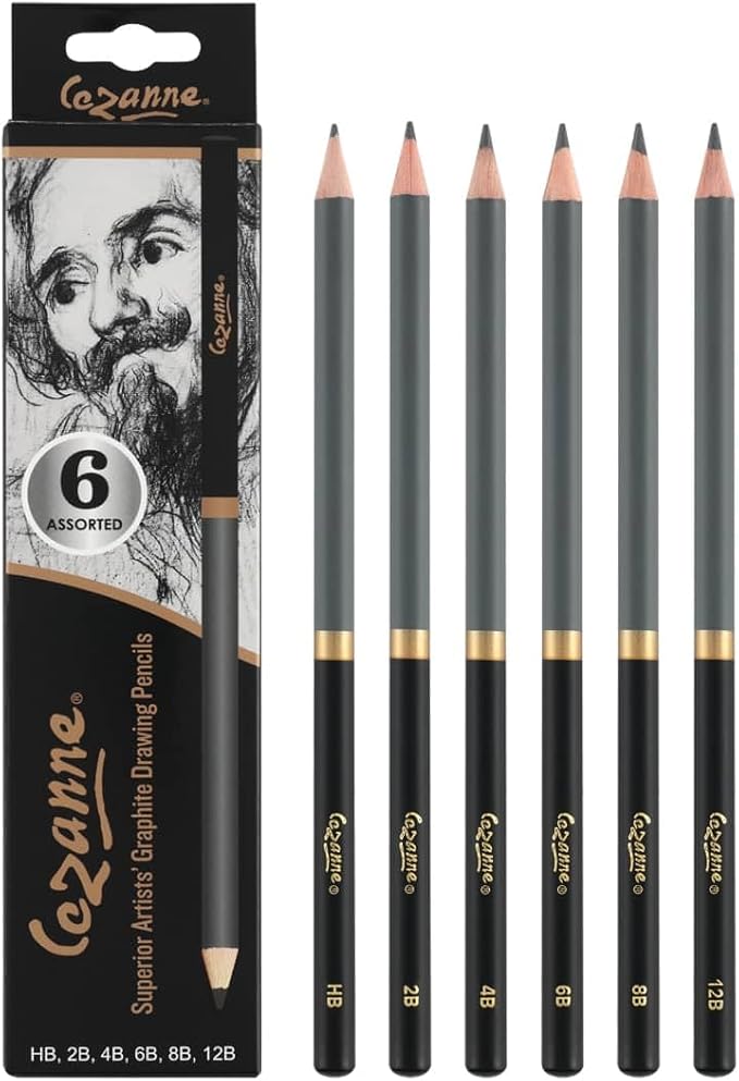 Cezanne Graphite Drawing Pencils Set - Assorted Set of 6 Break-Resistant Graphite Lead, Easy-to-Sharpen Sketch Pencils, Master Artist Quality Graphite Pencils for Technical and Artistic Drawing