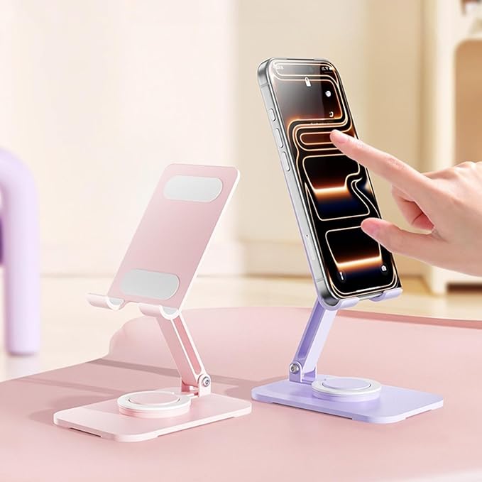 Carbon Steel Desktop Phone Stand Foldable Adjustable with Rotating Base for Video Calls Phone Tablet Portable Foldable Adjustable Desktop Rotating Desk Video Calling Online Learning Movie Hands