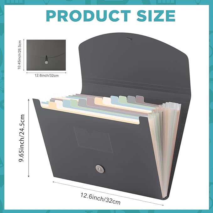 Cholemy Expanding File Folder 13 Pockets File Organizer with Labels A4 Letter Size Receipt Document Organizer Plastic Expandable Filing Folders for Office, Home(Gray)