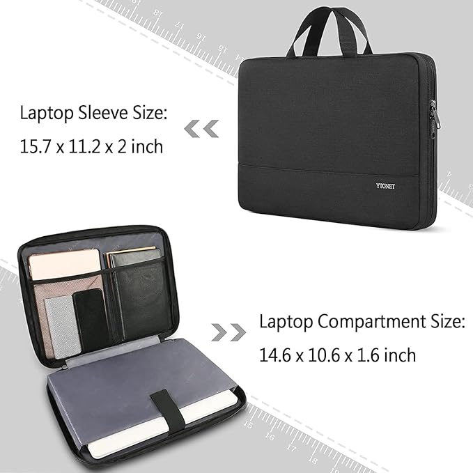 Ytonet Laptop Case 15.6 Inch, Water Resistant Laptop Bag Sleeve for Men Women Slim Coputer Cover TSA Computer Case Carrying Bag with Handle, Compatible with MacBook Pro Lenovo HP Dell Notebooks Black