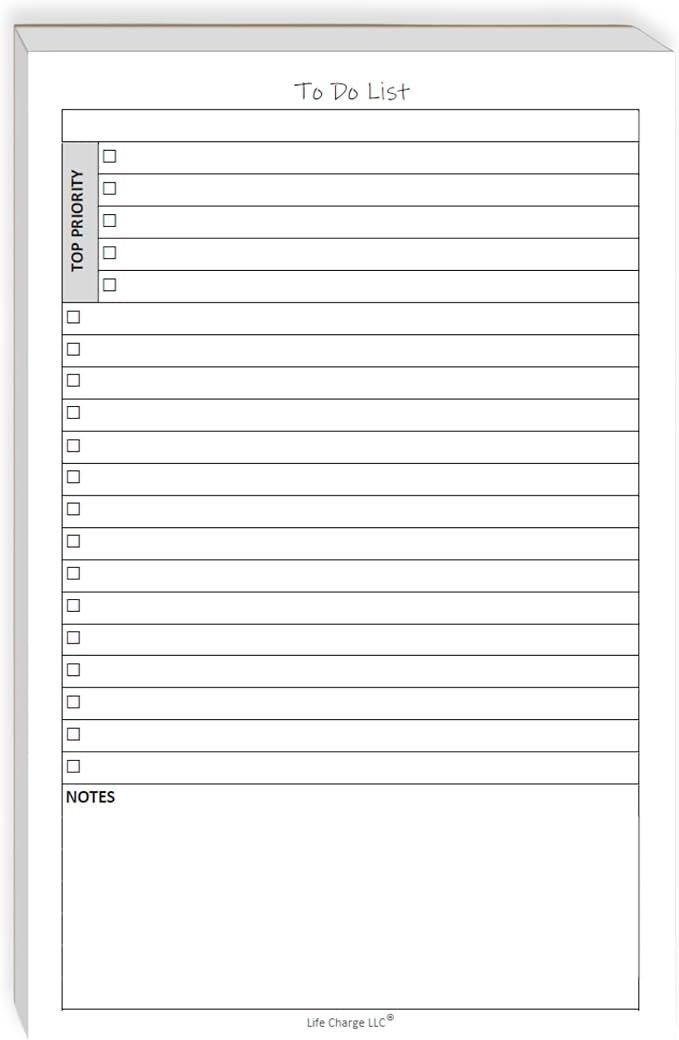 To Do List Planner Notepad, 60 Page Planning Pad, Undated ToDo Checklist w/Priority & Notes Sections, Daily Task Organizer for Work, Projects & Home, 8.5 x 5.5 Half Letter, Portrait, Single Notepad – Life Charge