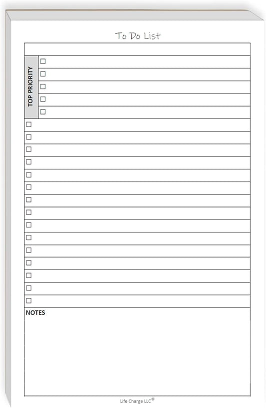 To Do List Planner Notepad, 60 Page Planning Pad, Undated ToDo Checklist w/Priority & Notes Sections, Daily Task Organizer for Work, Projects & Home, 8.5 x 5.5 Half Letter, Portrait, Single Notepad – Life Charge