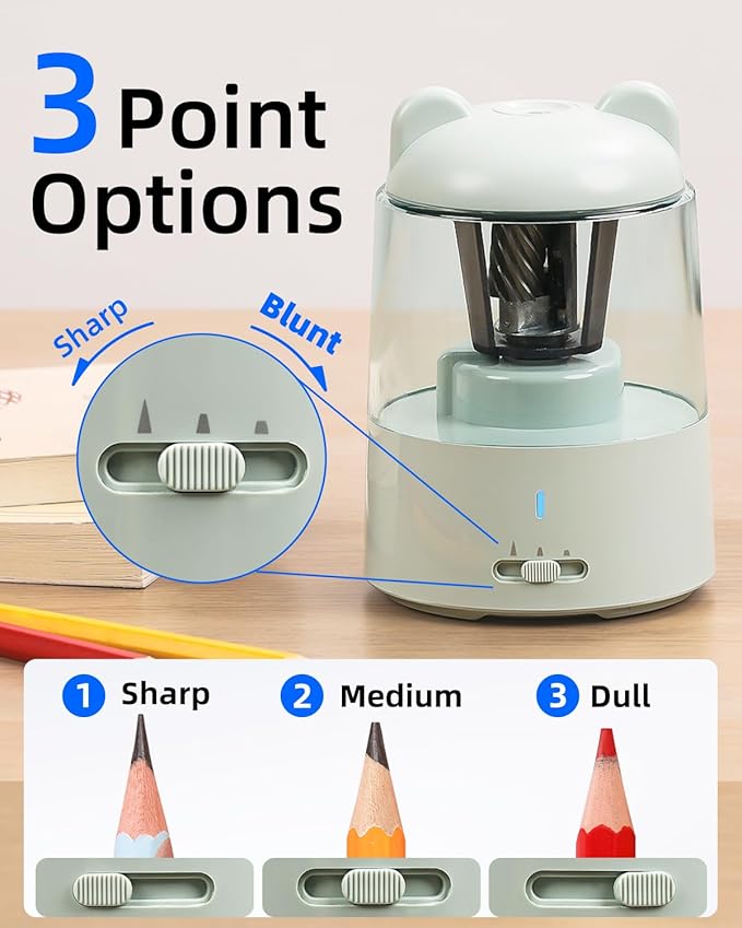 ZMOL Colored Pencil Sharpener, Rechargeable Electric Pencil Sharpener, Auto Stop, Pencil Sharpeners for Battery Powered Cute for Kids Gift No.2/Colored Pencils (6-8mm), Classroom/Office/Home Blue