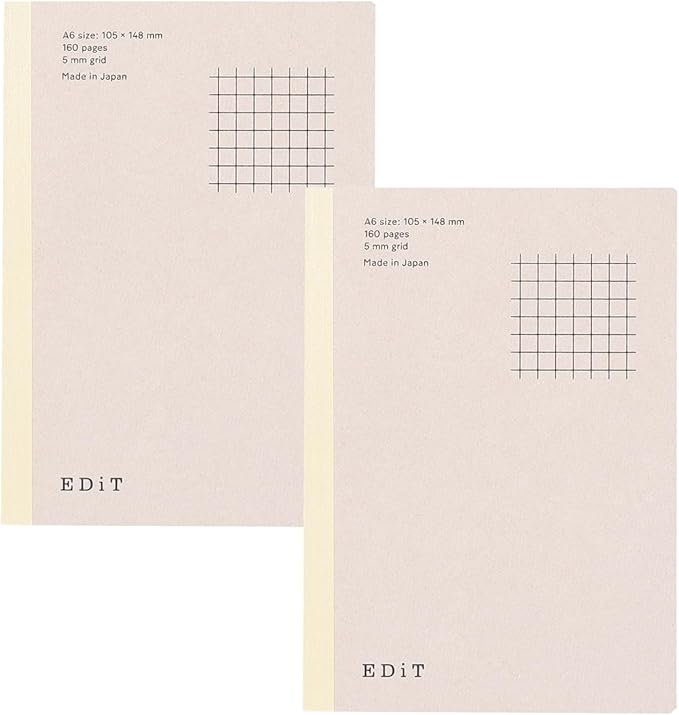 MARK'STYLE EDiT Designed for Clear Thinking, Thin, Lightweight, and Smooth to Write On” — 160-Page Notebook (A6 (5mm Grid) (Pack of 2))