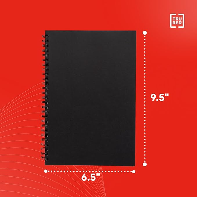 TRU RED Medium Soft Cover Lined Notebook, Wirebound, Perforated, 80 Sheets, Interior Pocket