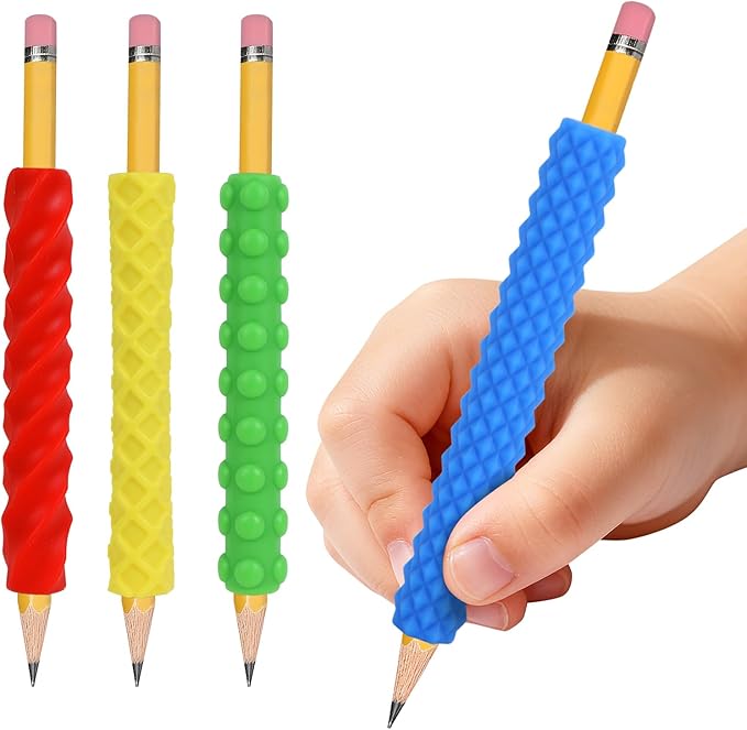 Sensory Pencil Grips for Kids 4 Pack, Quiet Classroom Fidget Toys, Textured Silicone ADHD & Autism Calming Tools, Anxiety Relief Item for Adults & Teens, Christmas Stocking Stuffers Gifts