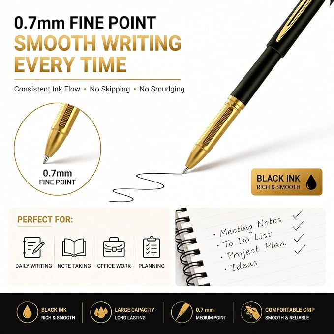 30ct Black Gel Pens 0.7mm Medium Point Smooth Writing Bulk Set | Premium smooth writing, quick-dry smudge-resistant black ink, ergonomic grip, 30-pack for school, office and notes