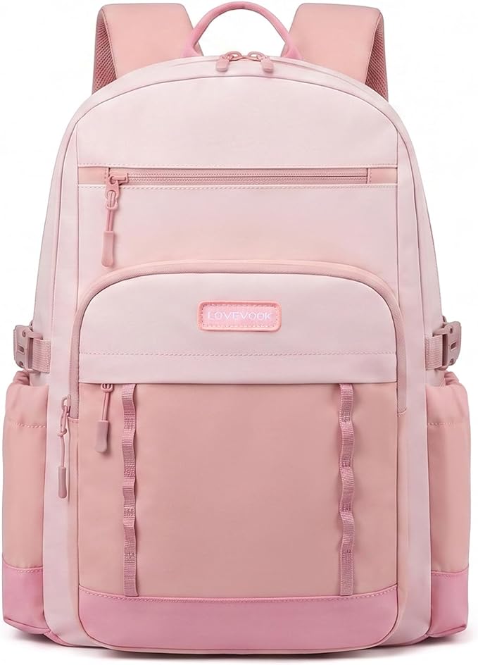 LOVEVOOK Laptop Backpack for Women with Large Cup Holder,18 Inch DIY Design Travel Work Backpack Computer Laptop Bag,Waterproof Nurse Teacher College Commuter Backpack Purse,Gift for Women Men,Pink