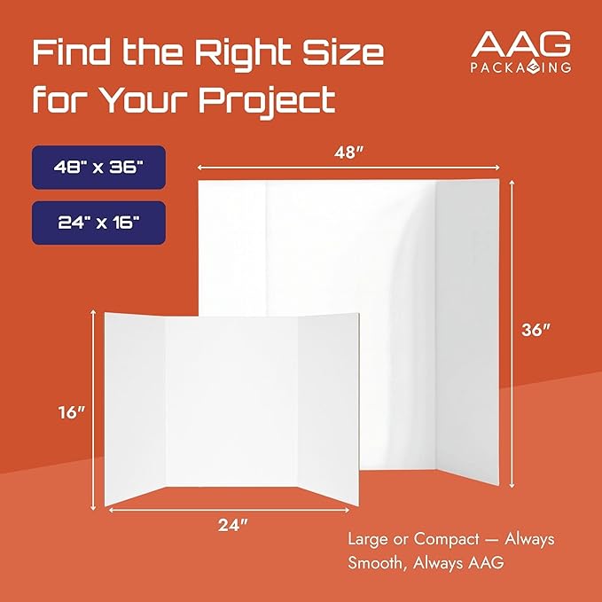Trifold Presentation Board, Double-Wall Construction, Smooth Edges, Foldable Storage, for School Projects, Business Presentations (White, 36 x 48 x 0.78 inch)