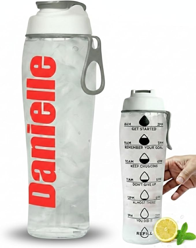 50 Strong Custom Water Bottle with Time Markers – Personalized 30 oz BPA-Free Leakproof Bottle with Chug Cap & Easy-Carry Handle – Made in USA